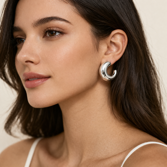 Anti-Tarnish Bold Dome Hoop Earrings