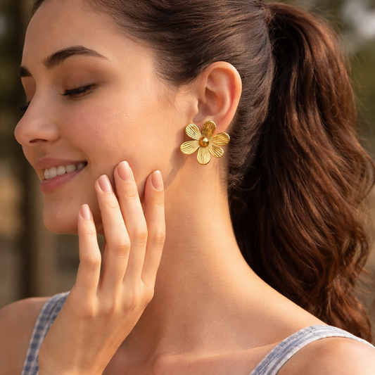 18K Gold Plated Flower Stud Anti Tarnish Earring