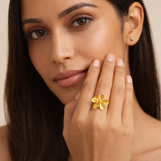 18K Gold Plated Vintage Style Flower Ring