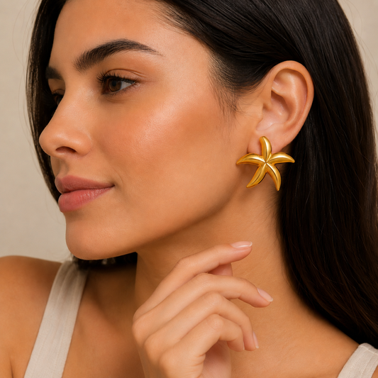 18K Gold Plated Golden Starfish Statement Earring