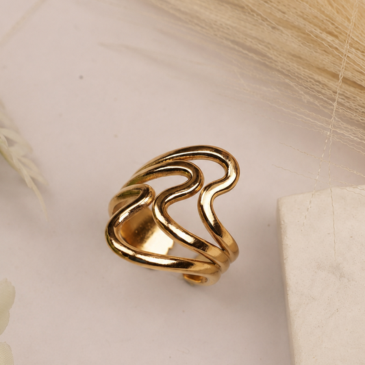 18K Gold Plated Golden Wave Adjustable Ring