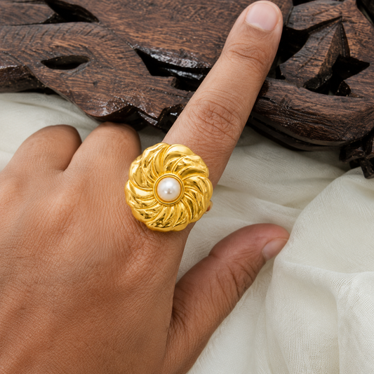 18K Gold Plated Golden Swirl Flower Ring