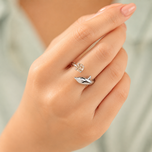 Silver Wave Crystal Ring
