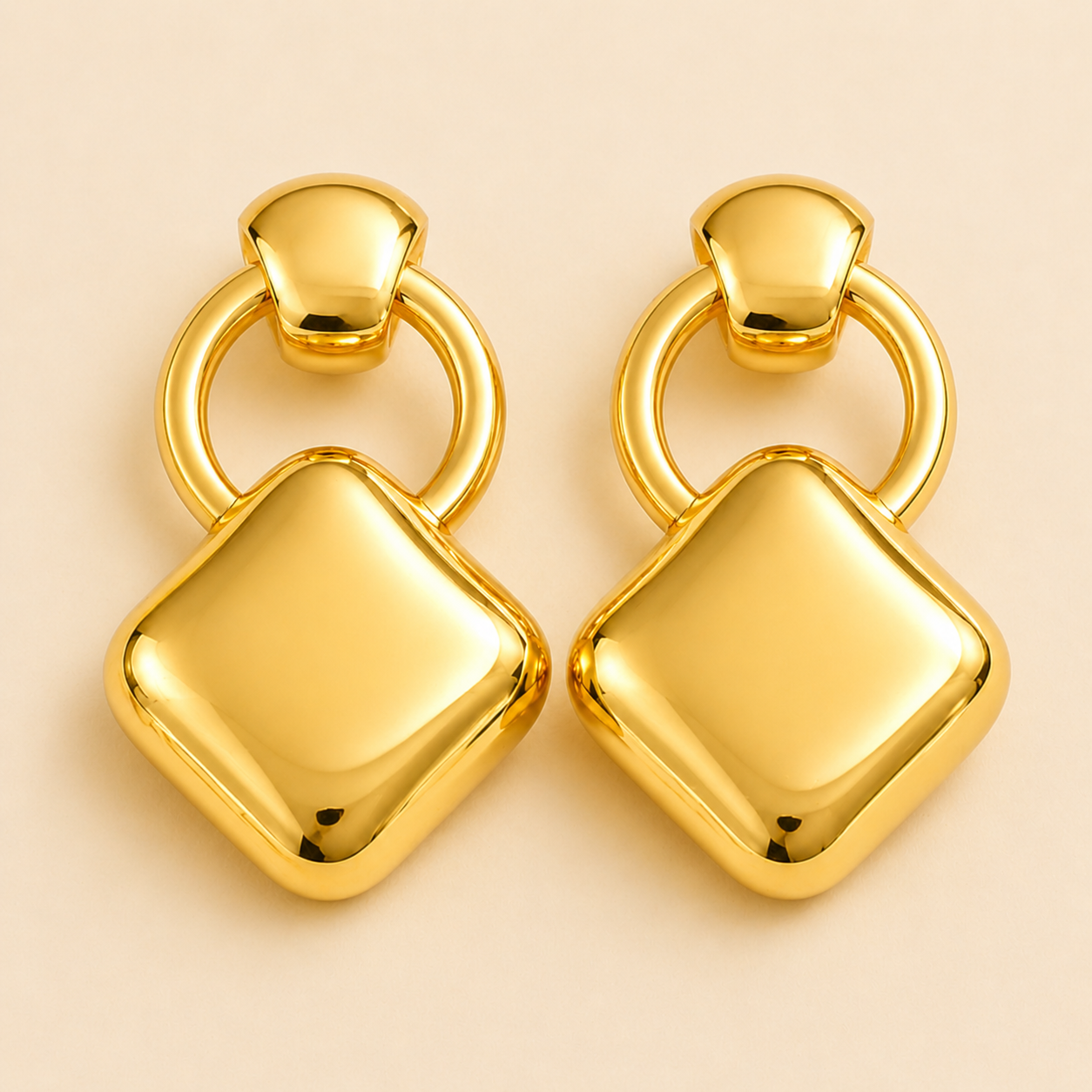 18K Gold Plated Chic Square Drops Earring