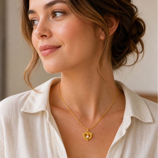 18K Gold Plated Baroque Bloom Heart Necklace