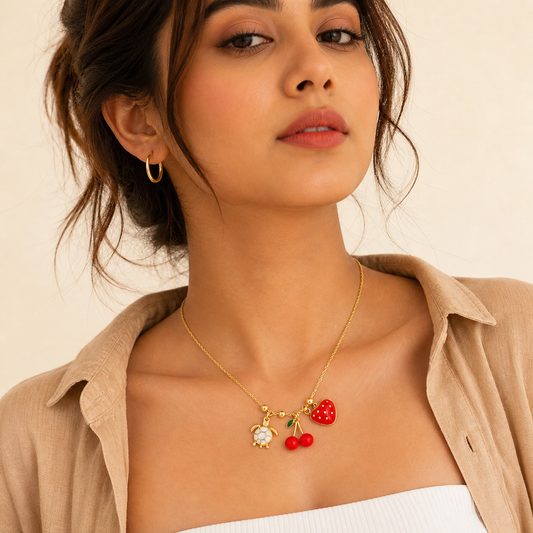 Berry Turtle Trio Anti-Tarnish Necklace