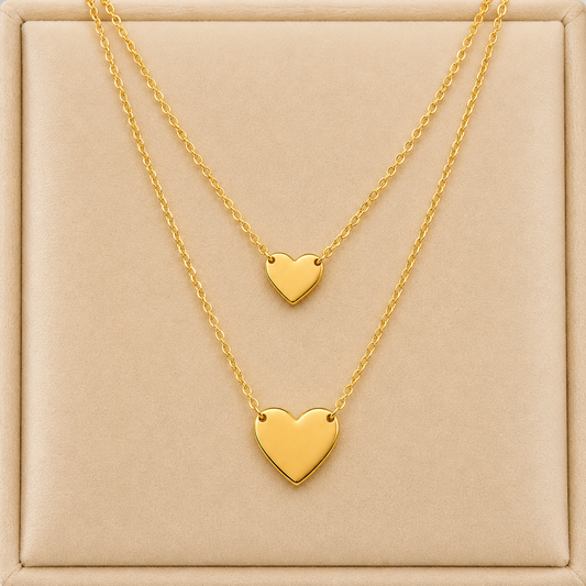 18K Gold Plated Twin Heart Layered Necklace