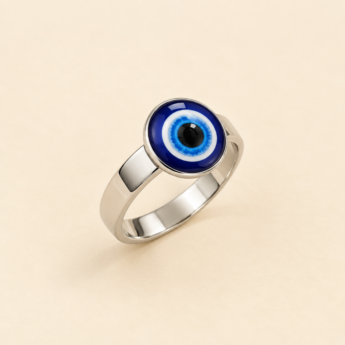 Premium Blue Evil Eye Silver-Tone Ring