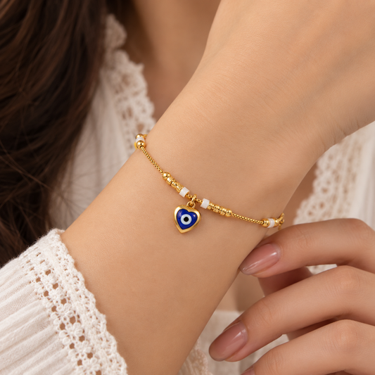 Nazar Heart Charm Bracelet