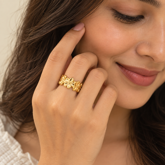 18K Gold Plated Flower Crown Open Ring