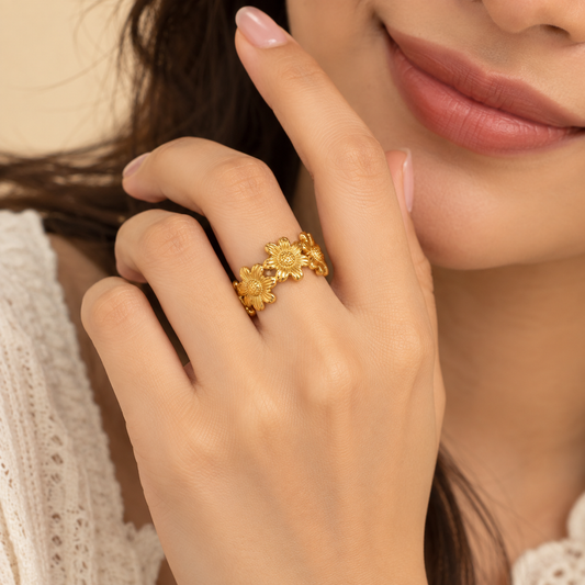 18K Gold-Plated Sun Flower Ring