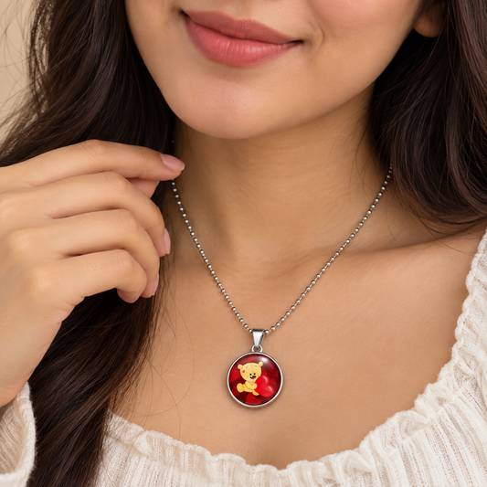 Teddy Bear Heart Pendant Necklace