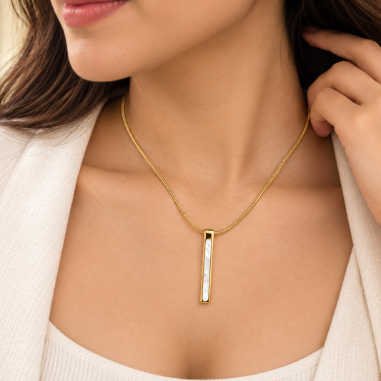 18K Gold Plated Pearl Bar Pendant Necklace