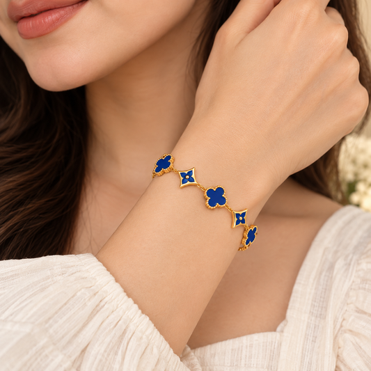 18K Gold Plated Royal Blue Clover Charm Bracelet
