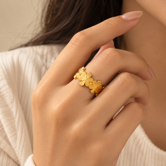 18K Gold Plated Luxury Floral Ring