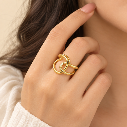 18K Gold Plated Halo Curve Ring for Women