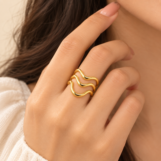 18K Gold Plated Triple Wave Open Ring