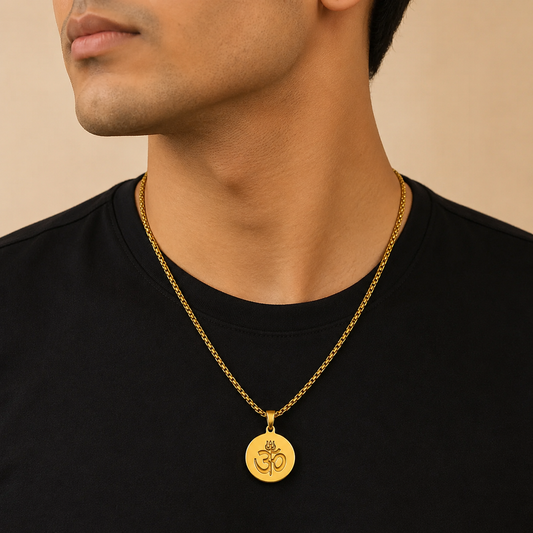 Men-18k Gold-Plated Mahashakti Om Trishul Chain