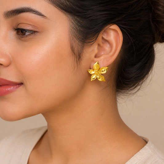 18K Gold Plated Bloom Leaf Charm Earrings