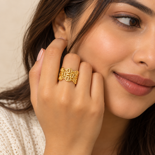18K Gold-Plated Infinity Link Statement Ring