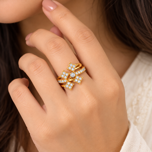 18k Gold Plated Botanical Charm Ring