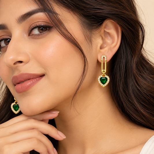 Green Heart Royale Drops Earring