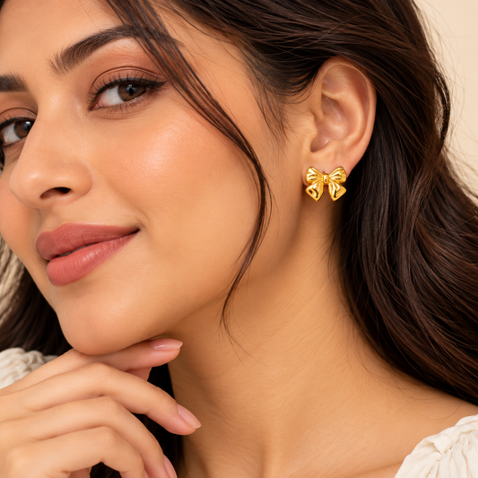 18K Gold Plated Eternal Bow Stud Earrings