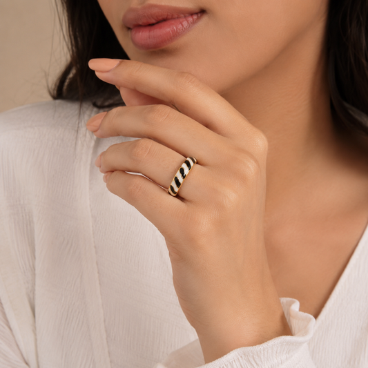 Classic Noir Enamel Adjustable Ring