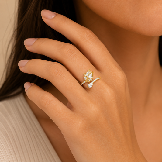Ivory Floral Ring Adjustable Ring