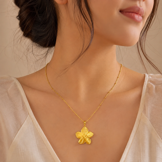 18k Gold Plated Steel Big Flower Pendant Necklace