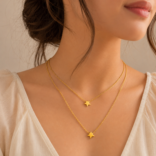 18K Gold Plated Layered Star Gold Necklace