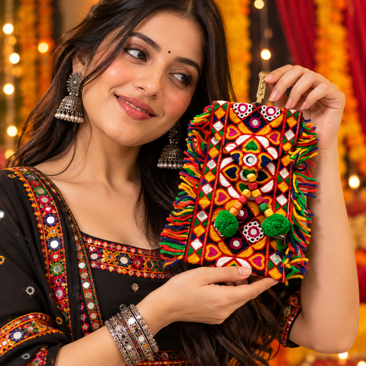 Navrang Mirror Work Boho Sling Pouch