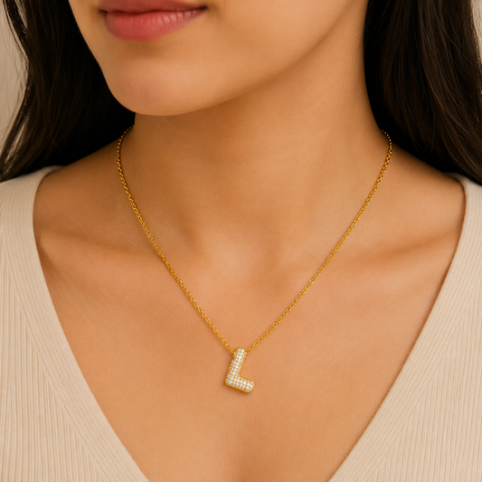 18k Gold Plated L Bubble Letter Necklace