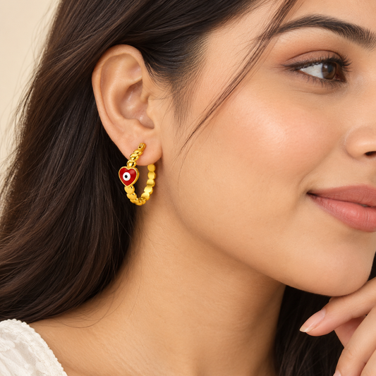 18K Gold Plated Red Evil Eye Hoop Earrings