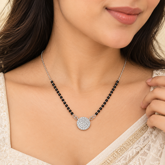 Silver Sparkle Disc Mangalsutra
