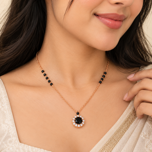 Rose Gold Black Stone Mangalsutra