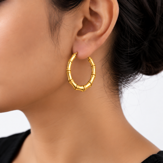 18K Gold Plated Royal Bamboo Statement Hoops Earring