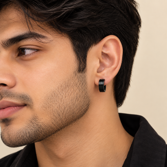 Men-Black Hoop Earring