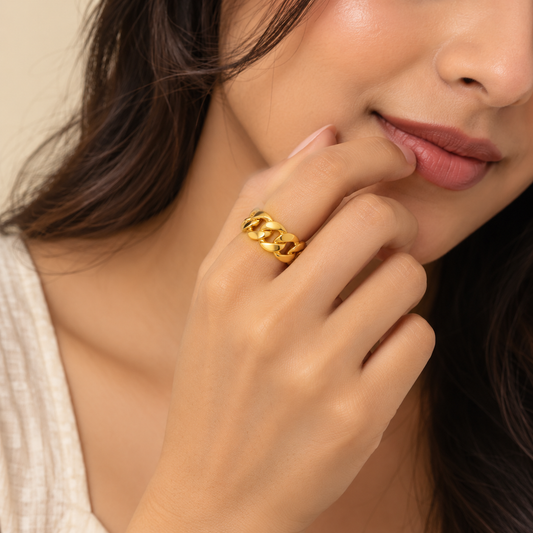 18K Gold Plated Bold Cuban Link Ring