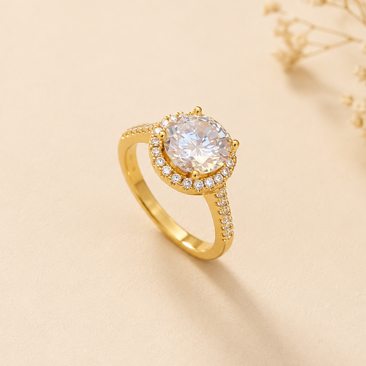 Gold Plating Brass Zircon Crown Ultra-Shiny Ring