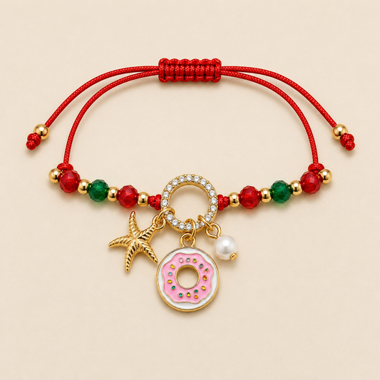 Lucky Donut, Star & Pearl Charms Bracelet