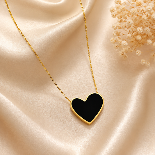 Anti Tarnish Heart Pendant Necklace - Black