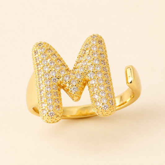 18K Gold Plated Adjustable Initial Charm Ring