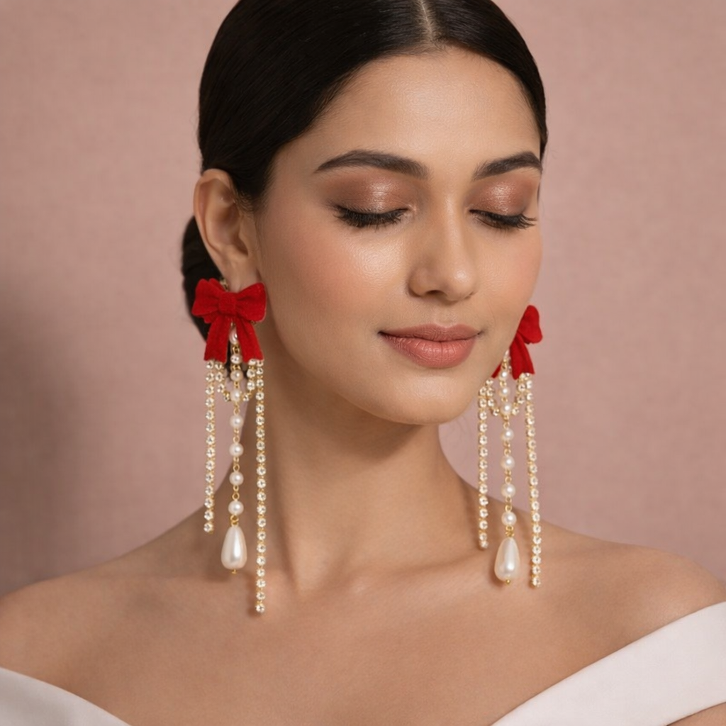 Rouge Ribbon Dangle Earring