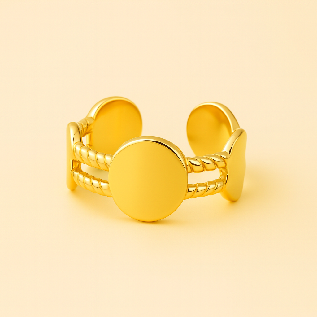 18K Golden Medallion Link Ring