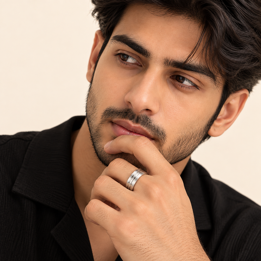 Men - Dual Groove Silver Band Ring