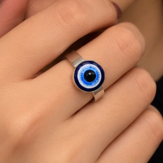 Premium Blue Evil Eye Silver-Tone Ring