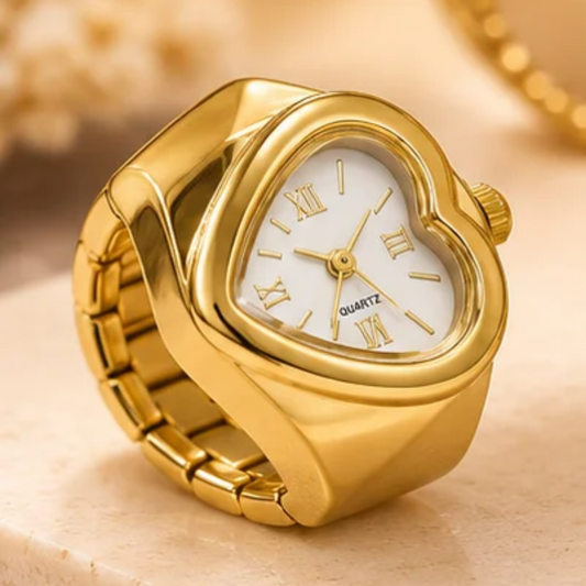 18K Gold-Plated Heart-Shaped Quartz Watch Ring