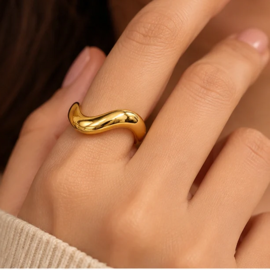 18K Gold Plated Sculpted Wave Statement Ring