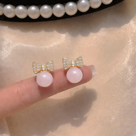 Celeste Pink Pearl Bow Earrings